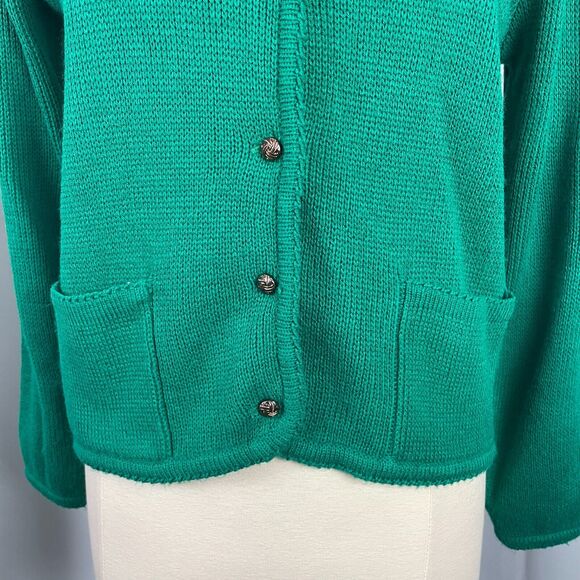 Vintage Cardigan Sweater Womens Size Small Kelly Green Button Knit Minimal 80s - Picture 3 of 13